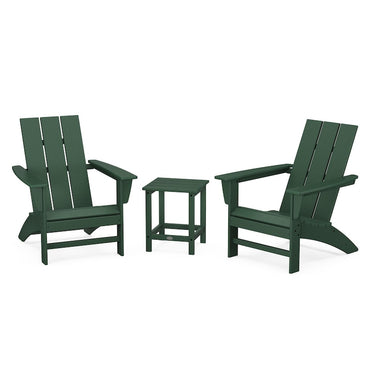 POLYWOOD Modern 3-Piece Adirondack Set w/ Long Island 18-Inch Side Table - Green